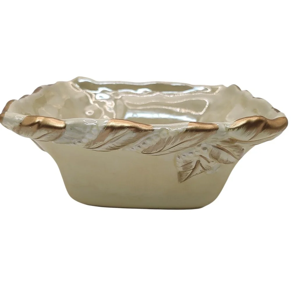 Vintage Belae Brand Porcelain Bowl Yellow Gold‎ Trim Leaf Berries 1999 Y2K SEE